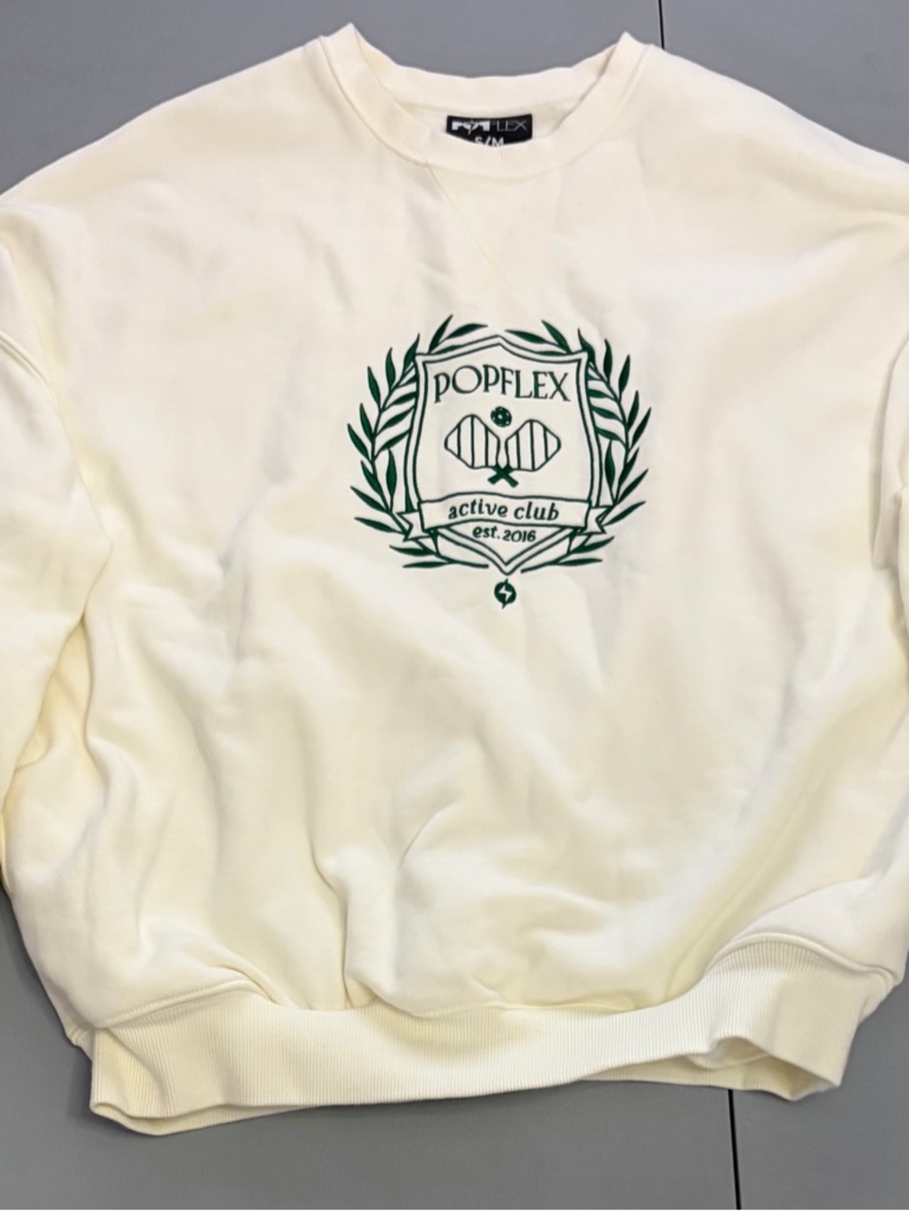 POPFLEX Cream Crewneck Sweatshirt with Green Crest